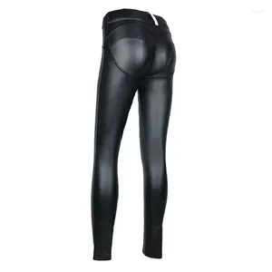 Pantalon de course Style cuir PU dames noir Sexy Stretch pantalon serré taille haute décontracté crayon Leggings Yoga