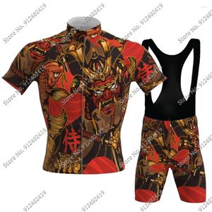 Sets de carreras 2023 Japonés Red Samurai Cycling Jersey Set Summer Bicycle Clothing Road Camisetas de bicicleta Suit Bib Shorts MTB ROPA MAILLOT