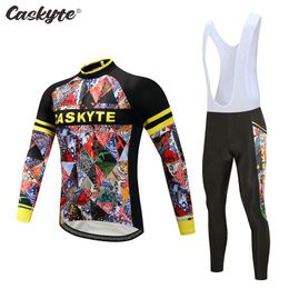 Racing Sets 2023 Lange mouw Cycling Jersey Set Caskyte Bib Pants Ropa Ciclismo Bicycle Clothing MTB Bike Korte herenkleding