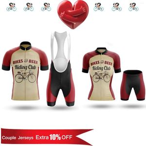 Racesets 2023 Zomer Funny Husband en Wife Road Kits Retro Beer Riding Club Vintage paar Bicycle Jersey MTB Maillot Set