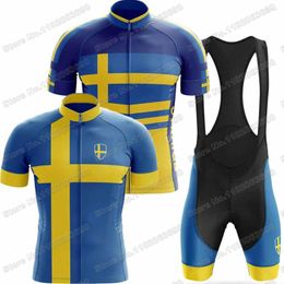 Ensembles de course 2023 Suède ensemble de maillot de cyclisme drapeau suédois vêtements hommes chemises de vélo de route costume vélo cuissard VTT uniforme d'équitation