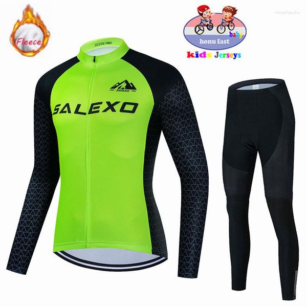 Ensembles de course 2023 hiver enfants cyclisme maillot thermique polaire mode extérieur équitation vélo vtt vêtements garçon/fille à manches longues costume