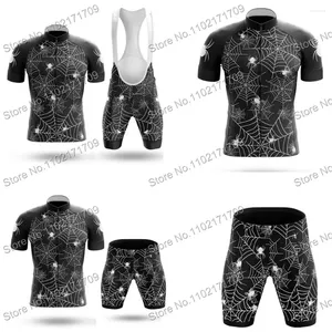 Ensembles de course 2024 Jersey de vélo drôle ensemble Summer Spiderweb Mens Cycling Kit Road Bike Shirts Suit Bib Shorts Mtb Maillot Ropa