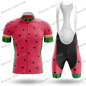 Ensembles de course 2024 Jersey de cyclisme drôle Set Summer Watermelon Fruit Clothing Mens Road Bike Shirts Suit Mtb Maillot Ropa Ciclismo