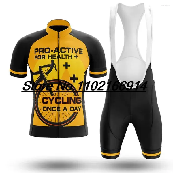 Ensembles de course 2024 Funny Proactive For Health Mens Cycling Team Jersey Set Hi-Q Road Road Vente Clothing Bib Kits