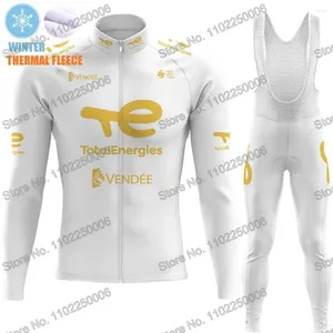 Ensembles de course 2024 Golden Total Energies Cyling Vêtements d'hiver Jersey Set Men Bike Thermal Veste Thermal Suit Bicycle Bib Colt Mtb