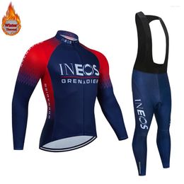 Racing Sets 2024 INEOS Winter Thermische Fleece Wielertrui Set Lange Mouw Fietskleding MTB Fietskleding Maillot Ropa Ciclismo