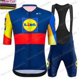 Racing Sets 2024 Lidl Team Cycling Jersey Italia Cuff Laser Cut Set Set Set Kleding Powerband Elastische Band Road Bike Shirt Pant Suit