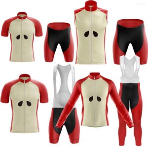 Racesets 2024 Mens grappige rode appelcytrjersy kit voor seizoenen fruitstijl fiets kleding road shirts passen mtb