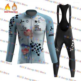 Racen sets 2024 novo Nordisk Winter Cycling Jersey Set Fleece MTB Bike Road Ropa -kleding met lange mouwen Lange mouwen