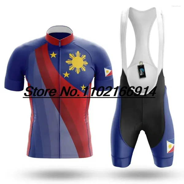 Ensembles de course 2024 Philippines Flag Style Mens Cycling Jersey Set Hi-Q Road Bike Shirts Contrôle Kits Mtb Maillot