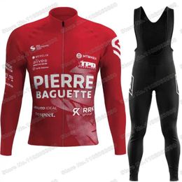 Ensembles de course 2024 Pierre Baguette Team Cycling Jersey Set Automn Winter Red Vêtements Men Veste de vélo de road