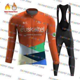 Ensembles de course 2024 Team Euskaltel Cycling Jersey Fleece Set à manches longues Vêtements de vélos de vélo de vélos