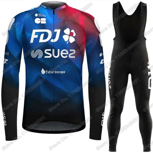 Ensembles de course 2024 équipe FDJ Suez Cycling Jersey Set d'hiver automne vêtements Unisexe Men de vélo de vélo de route
