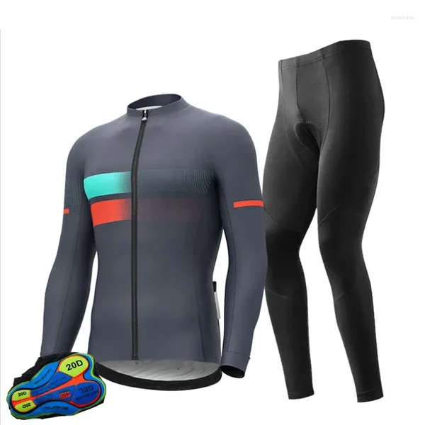 Conjuntos de carreras 2024 Ropa de ciclismo térmica de invierno para hombre, traje de Jersey de manga larga, bicicleta de conducción al aire libre, ropa de ciclismo de montaña, conjunto de pantalones con pechera