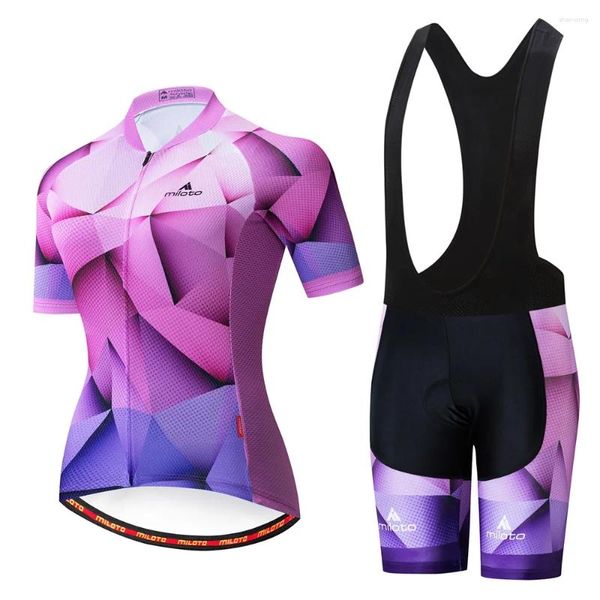 Sets de carreras 2024 Mujeres Púrpura Ciclismo de verano Kit de ropa transpirable Babero pantalones cortos MTB ROPA Ciclismo Maillot Wear