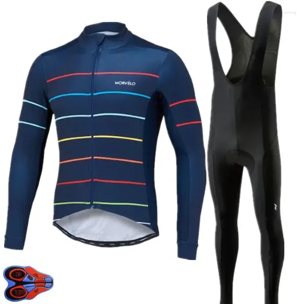 Conjuntos de carreras 9D GEL PAD 2024 Pro Team Morvelo Manga larga Ciclismo Jersey Pantalones Conjunto Ropa de otoño Jerseys de bicicleta de carretera Kits de babero