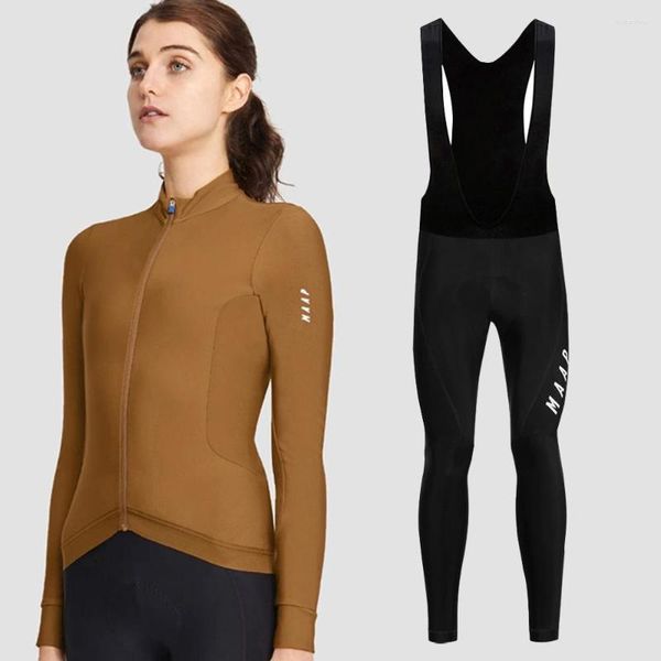 Ensembles de course automne femmes Pro cyclisme maillot ensemble à manches longues avec bavoir montagne vélo vêtements Gel Pad Ropa Ciclismo Anti-UV haut