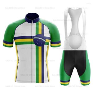 Ensembles de course Brésil équipe cyclisme Jersey ensemble hommes été respirant vtt vélo vêtements uniforme vélo vêtements costume Maillot Ropa Ciclismo Hombre