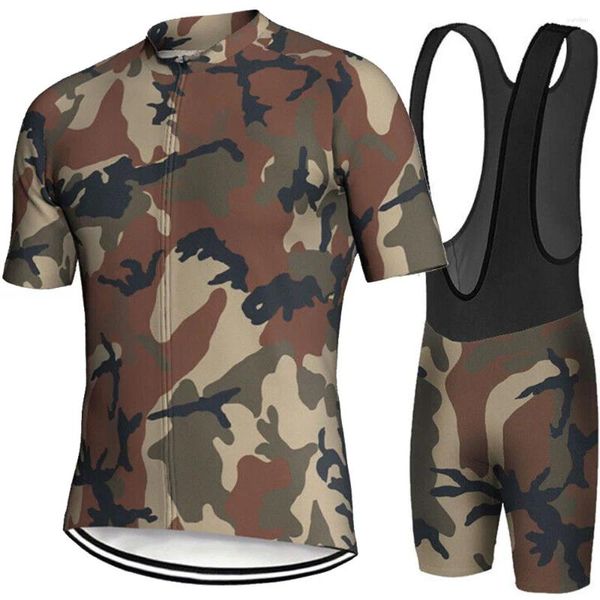 Ensembles de course Camo Militaire 2023 Équipe Cyclisme Jersey Set Manches Courtes Camouflage Vêtements Hommes Italia Chemises De Vélo Costume Vélo Cuissard VTT