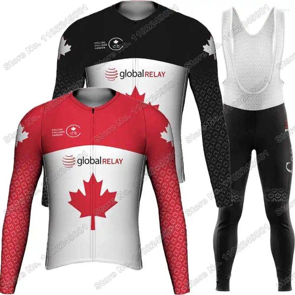 Ensembles de courses Canada National Team 2024 Cycling Jersey Long Mancheve Set Red Black Vêtements Men de vélo de vélo de route