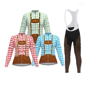 Ensembles de courses en jersey de cyclisme dames à manches longues enlefée d'hiver chaude sans pantalon brun pantalon rouge / bleu / vert plaid vêtements