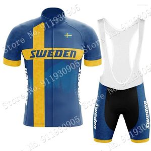 Racing Ensembles cyclistes Jersey Team National Sweden 2024 Set Summer Bicycle Clothing Men Road Bike Shirts Suit Bib Shorts Mtb Ropa