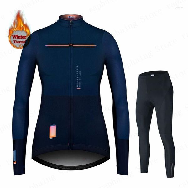 Ensembles de course Cyclisme Jersey Set Femmes Hiver Thermique Veste Polaire Lady Sweat-shirt À Manches Longues Chaud Tops Femme Vélo Espagne Uniforme