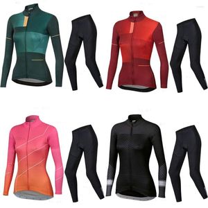 Racen Sets Fashion Women Summer Long Sleeve Cycling Jersey Bib Set Ademend anti-UV Outdoor MTB Bicycle Clothing Ciclismo Mujer Road Bike