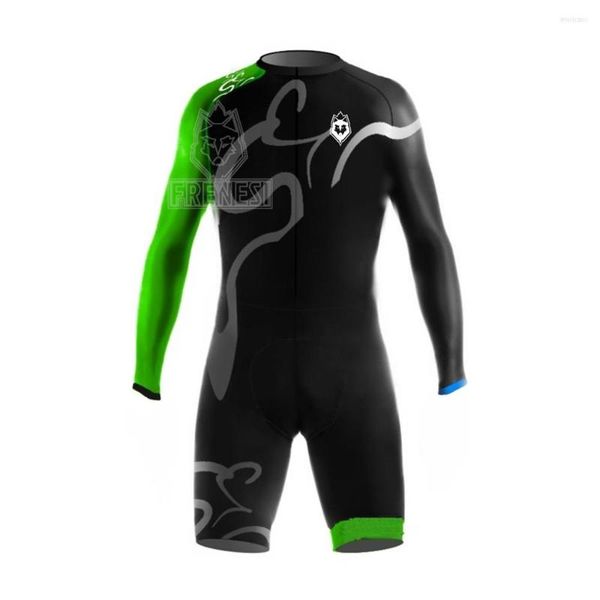 Ensembles de course Frenesi Triathlon Cyclisme Skinsuit Hommes Aero One Piece Vélo Combinaison Serrée À Manches Longues VTT Race Speedsuit Pro Route Vélo Combinaison