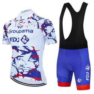 Ensembles de course Groupama FDJ Cycling Team Jersey Bib Set VTT Uniforme 2023 VTT Vêtements Route Chemise Hommes Court Maillot Costume Sport Outfit