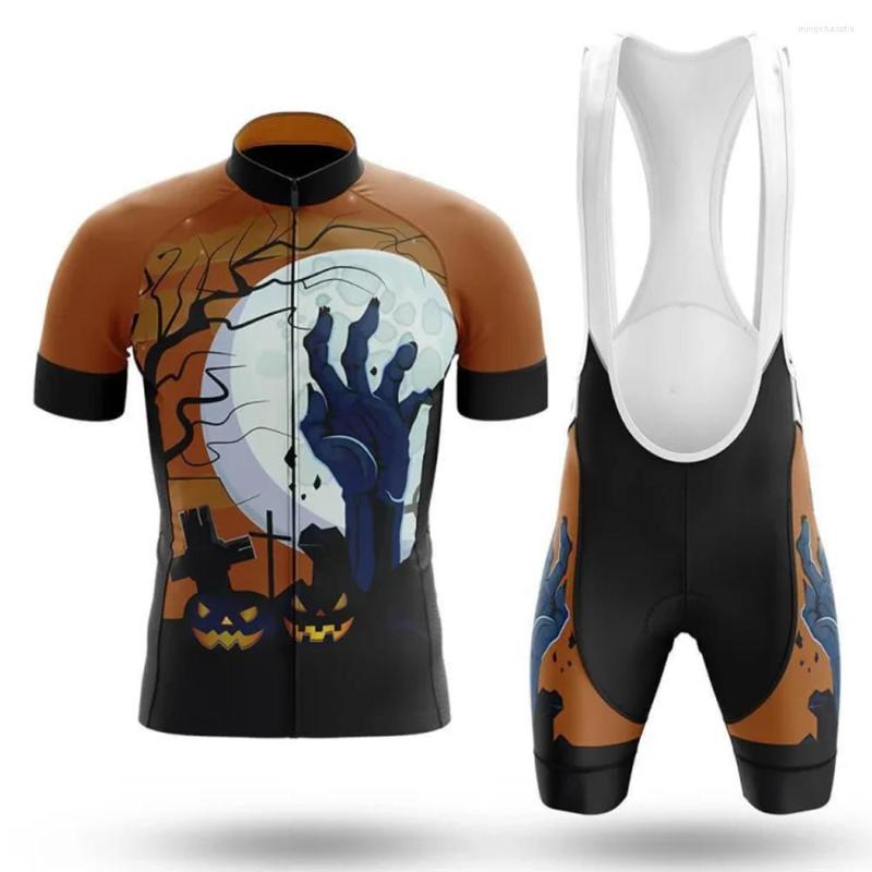 Rennsets Halloween die Hand des Todesradfahrens Set Bib Shorts Bike Jersey Bicycle Hemd Kurzarm Kleiderzyklus bergab