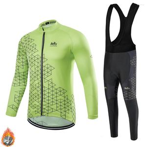 Racing Sets Italie Homme Hiver Cyclisme Maillot À Manches Longues Ensemble Jaune Thermique Polaire Sportswear Automne Équitation Vélo VTT Avec Gel Pantalon