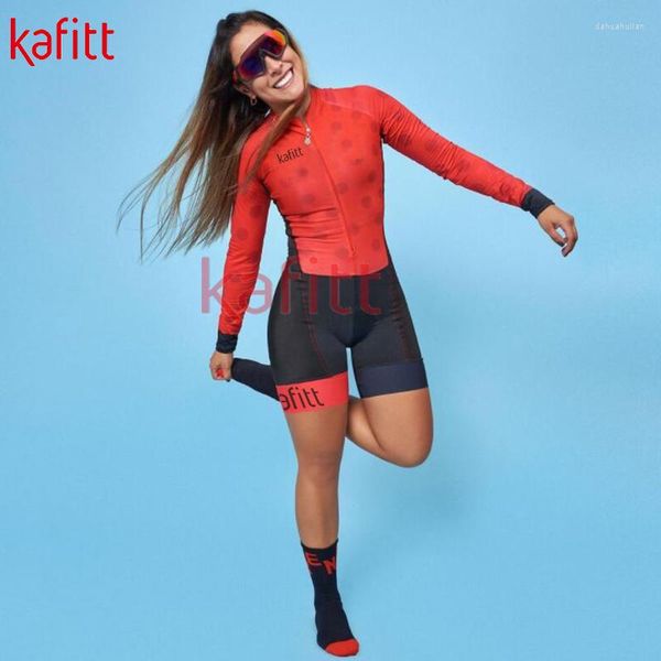 Conjuntos de carreras Kafeet Ladies Ciclismo Jersey Casual Ropa deportiva Traje Mono Moda Estilo occidental Pista de manga larga Medias elásticas