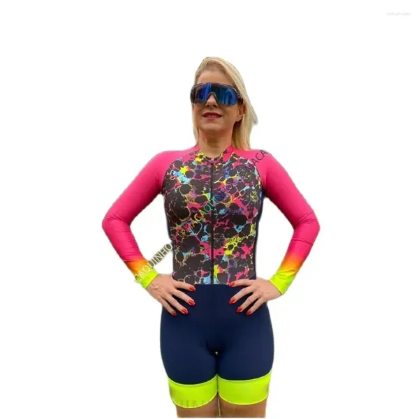 Ensembles de course Kaffit Set Combinaison de cyclisme pour femmes Macaquinho Ciclismo Vêtements Vente en gros Singe à manches longues en promotion