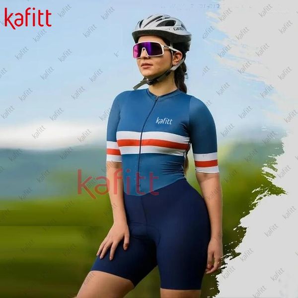 Conjuntos de carreras Kafiwomen's Equipo al aire libre Jersey Ciclismo Azul marino Medias de manga corta Mono para mujer Traje unisex Verano