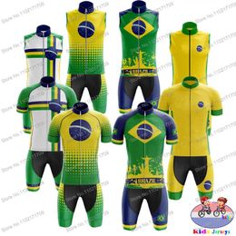 Ensemble de course pour enfants Brésil Team Cycling Jersey Set Boys and Girls Flag Vêtement