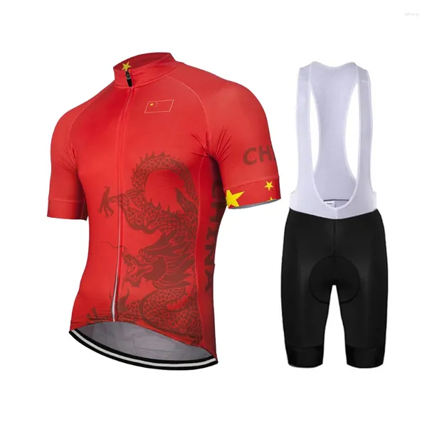 Conjuntos de carreras Hombres 2023 Ciclismo al aire libre Bib Shorts Jersey Kit Bike Mountain Race Ropa de bicicleta Ropa roja 9D Gel Transpirable Personalizado