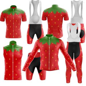 Racesets heren grappige rode aardbei cycling jersey kit fruitstijl fietstekleding voor seizoenen road fiets shirts pak mtb