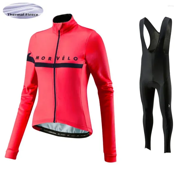 Sets de carreras Morvelo 2024 Mujeres Pantalones de montar en ciclismo de invierno Juego ROPA Ciclismo Termal Fleece Bicicleta Long Wear Ropa tibia