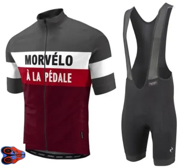 Conjuntos de carreras Morvelo Jersey de ciclismo de manga corta de alta calidad y pantalones cortos con tirantes Pro Team Race Conjunto de ropa de bicicleta ajustada 9D Gel Pad