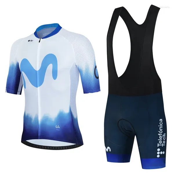 Ensembles de course Movistar Maillot de cyclisme Ensemble d'été à manches courtes respirant VTT Vêtements de vélo Maillot Ropa Ciclismo Uniforme Costume