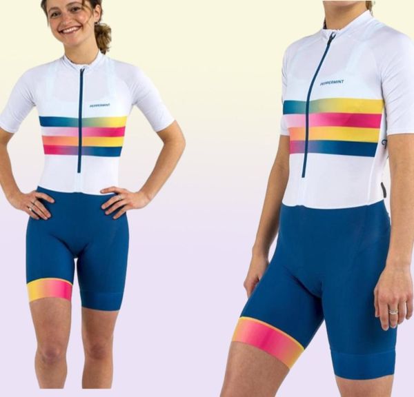 Ensembles de course à la menthe poivrée Tempête de route Storm LS Skinsuit Summer Femmes à manches longues Suit à cycle court costume Pro Team Triathlon Set9076376