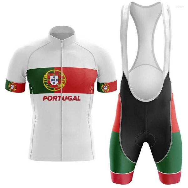 Conjuntos de carreras POWERBAND Portugal NACIONAL MANGA CORTA CICLISMO JERSEY VERANO ROPA CICLISMO BIB SHORTS