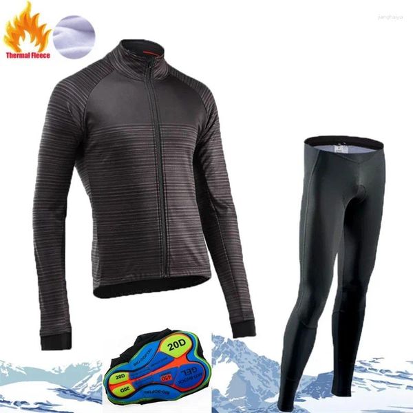 Conjuntos de carreras Pro Ciclismo Jersey Set Sport Bicicleta Ropa Invierno Thermal Fleece 20D Pad