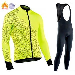 Racing Sets Pro Team Winter Thermal Fleece Cycling Clothing Set Men Long Sleeves Jersey Road Bike Uniform MTB Warm Bib Pants Ropa Ciclismo