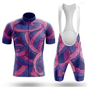 Racesets Purple Tentakels Cycling Set Bib Shorts Bike Jersey Bicycle Shirt Kleed Mouw Kledingcyclus bergafwaarts MTB Mountain Suit