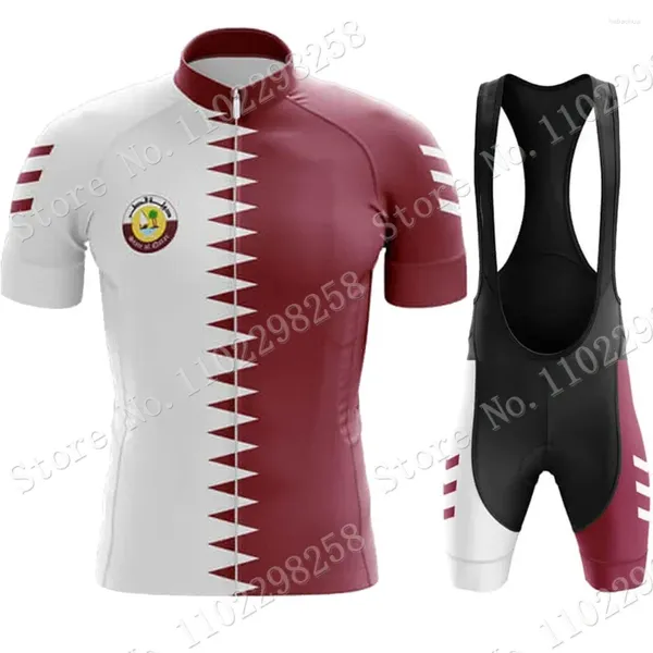 Ensembles de courses Qatar Équipe nationale Jersey 2024 Set Summer Bicycle Clothing Road Bike Shirts Suit Bib Shorts MTB ROPA MAILLOT