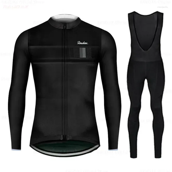 Conjuntos de carreras RAUDAX Manga larga Negro Ciclismo Ropa de bicicleta Ropa de montaña transpirable Trajes Ropa Ciclismo Verano Triatlón