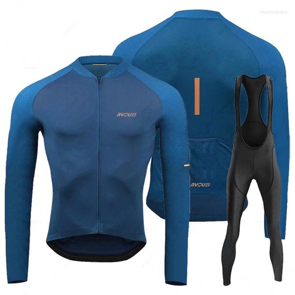 Sets de carreras RVOUEI Ciclismo Jersey Set hombres Traje de bicicleta de mangas largas Bike 19D Pantalones de almohadilla de gel de gel Autumn Mtb Bicicleta Uniforme